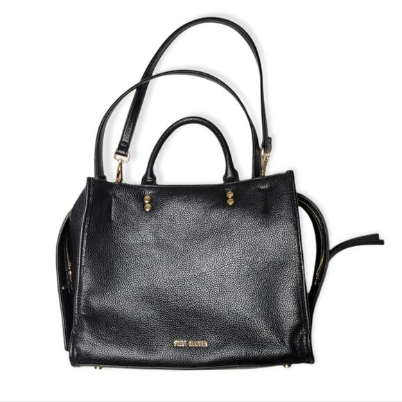 Steve Madden Satchel Purse 3 Compartment Shoulder Bag Black - Picture 1 of 13